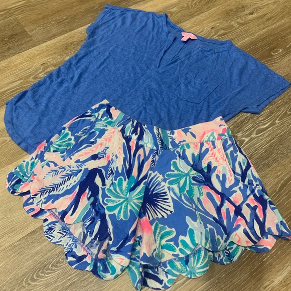 Lilly Pulitzer XS blue shirt and scalloped short set - Picture 5 of 6